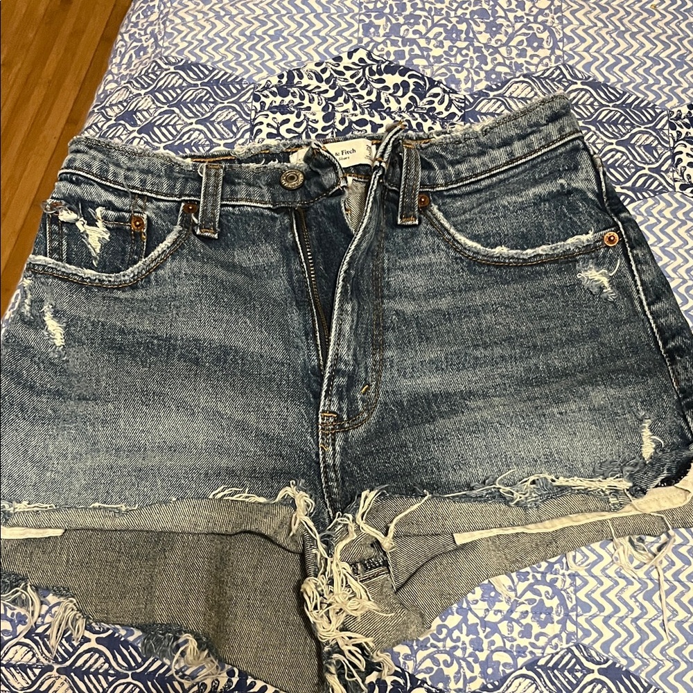Abercrombie & Fitch Women's Distressed Jean Shorts - Blue